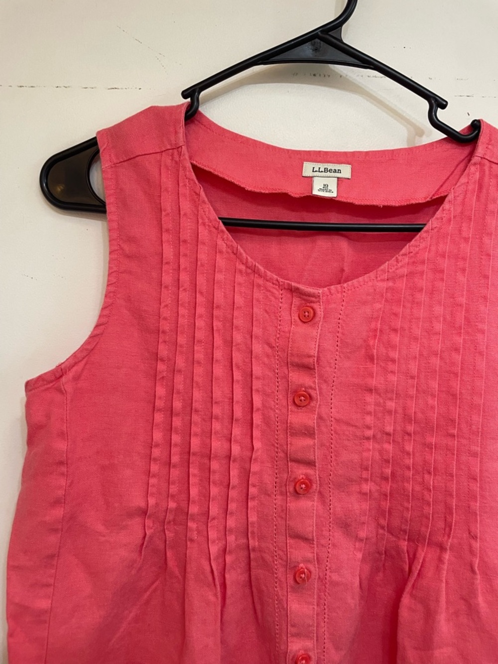 Vintage LL Bean pintuck linen dress button front coral M 10